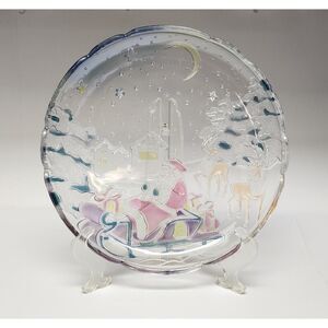 Crystal Clear Industries 1989 Sleigh Bells Christmas 14" Glass Serving Platter